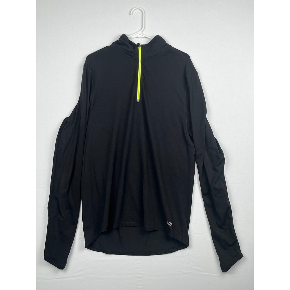 MTA Sport 1/4 Zip Pullover Mens Medium Long Sleeve Athletic Shirt Black Neon